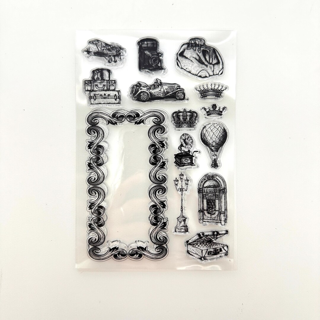 Vintage Travel Stamp Set Clear Silicone Transparent With Border Frame ...