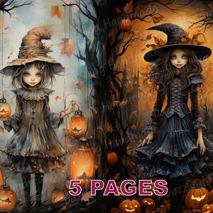 Halloween Victorian Spooky Postcard Junk Journal Printable Vintage Ephemera Watercolor Clipart PNG Commercial License Digital Download D023