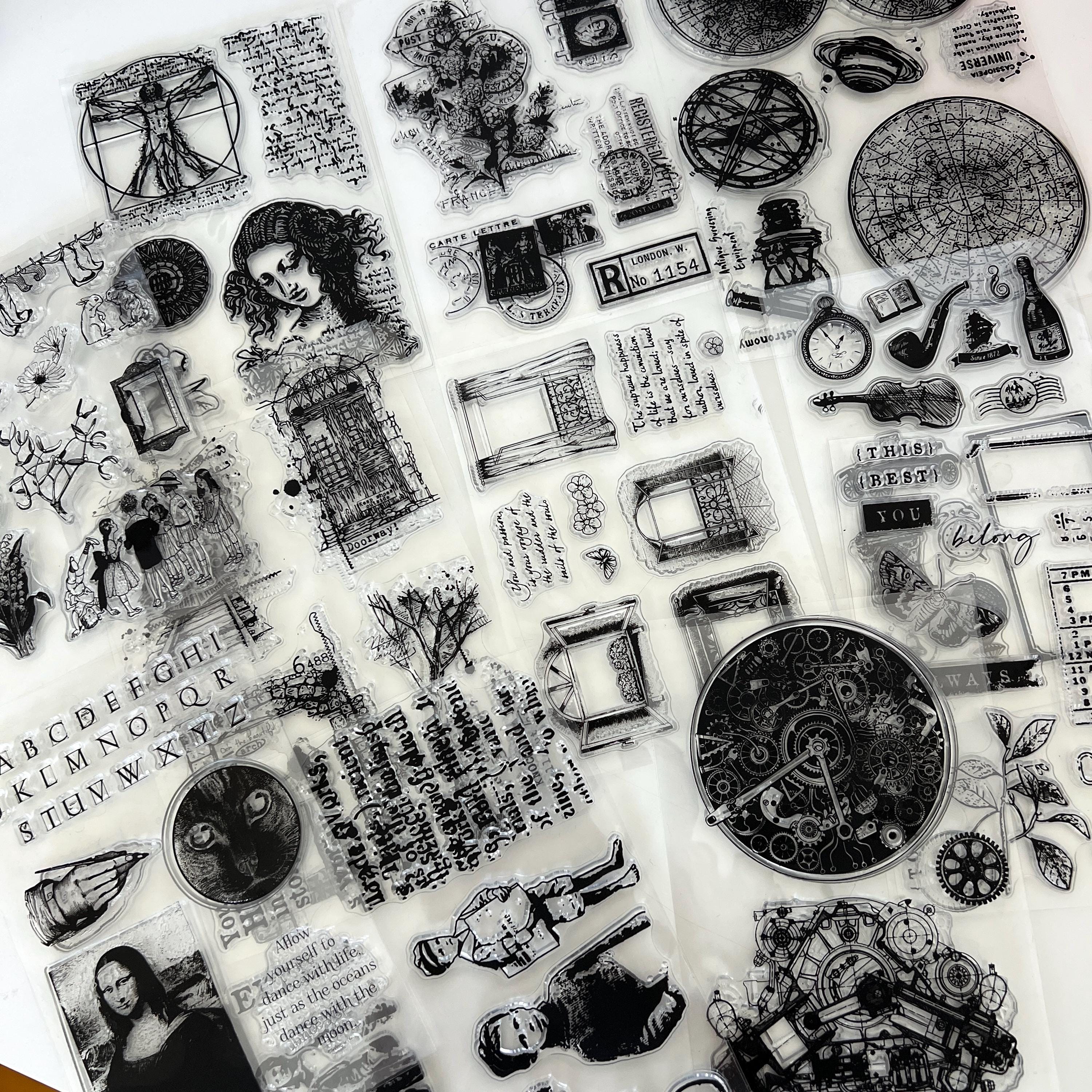 Vintage Stamp Stamps Clear Silicone Transparent Elements Flowers, Text ...