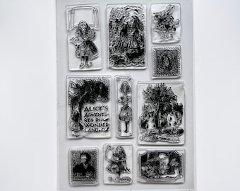 Alice in Wonderland  Clear Silicone Stamps Vintage Large Element Decorative ss31