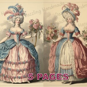 Marie Antoinette Junk Journal imprimable éphémères aquarelle Clipart licence commerciale téléchargement instantané Scrapbook carte postale victorienne D304