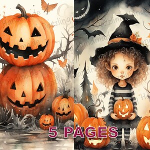 Halloween Victorian Spooky Postcard Junk Journal Printable Vintage Ephemera Watercolor Clipart PNG Commercial License Instant Download D371