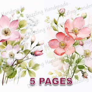 Shabby Rosehip Flowers Carte postale Junk Journal Imprimable Ephemera Aquarelle Licence commerciale Téléchargement instantané Scrapbook Rose Hip Art D447