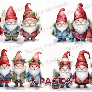Cartão postal de gnomo de Natal, diário de lixo, imprimível, efêmera, aquarela, clipart, PNG, licença comercial, download instantâneo, scrapbook, vitoriano, D430