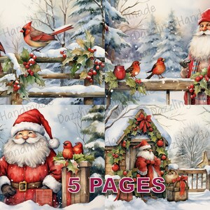 Temps de Noël carte postale victorienne Junk Journal imprimable éphémères aquarelle Clipart PNG licence commerciale téléchargement instantané Scrapbook D504
