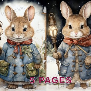 Niedliche Hase Postkarte Junk Journal druckbare Ephemera Aquarell Clipart PNG kommerzielle Lizenz digitaler Download Clip Art Scrapbook D179