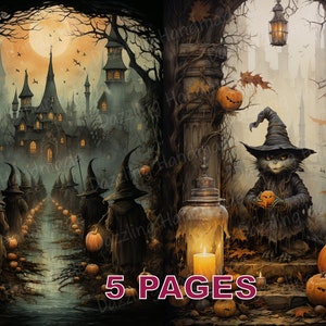 Halloween Victorian Spooky Postcard Junk Journal Printable Vintage Ephemera Watercolor Clipart PNG Commercial License Digital Download D033
