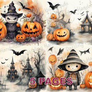 Halloween Victorian Spooky Postcard Junk Journal Printable Vintage Ephemera Watercolor Clipart PNG Commercial License Instant Download D370