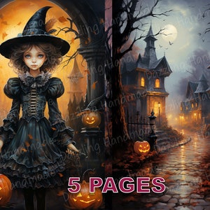 Halloween Victorian Spooky Postcard Junk Journal Printable Vintage Ephemera Watercolor Clipart PNG Commercial License Digital Download D022