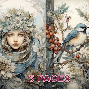 Cartão postal de inverno vitoriano Junk Journal Imprimível Ephemera Aquarela Clipart Licença comercial Download instantâneo Scrapbook Natal D225
