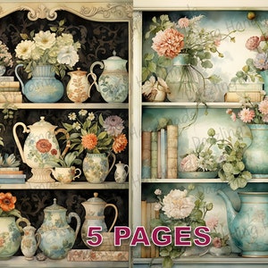 Vintage Fine China Victorian Postcard Junk Journal Imprimível Ephemera Aquarela Clipart PNG Licença comercial Download digital Art D020