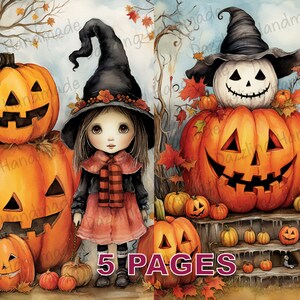 Cartão postal assustador vitoriano de Halloween, diário de lixo, imprimível, vintage, efêmera, aquarela, clipart, PNG, licença comercial, download digital, D589