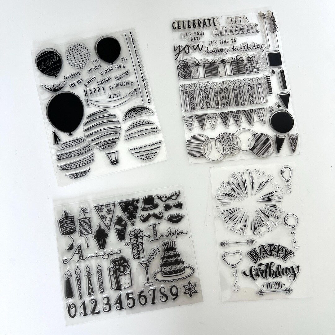 Happy Birthday SET of 4 Stamp Clear Silicone Transparent Cs36 - Etsy
