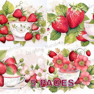 Shabby Erdbeer Blumen Postkarte Junk Journal druckbare Ephemera Aquarell kommerzielle Lizenz Instant Download Scrapbook Vintage Art D368