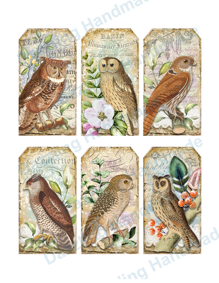 Printable Antique OWL Tags Ephemera Victorian Clipart Junk Journal JPG ...
