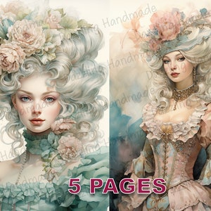 Cartão postal de menina vitoriana Junk Journal para impressão Ephemera Aquarela Clipart PNG Licença comercial Download instantâneo Scrapbook Princess D073