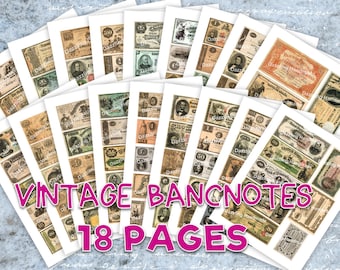 Vintage Banknotes Junk Journal Ephemera Digital Download Printable Clipart Elements Commercial License Scrapbook Retro Antique
