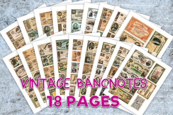 Vintage Banknotes Junk Journal Ephemera Digital Download Printable Clipart Elements Commercial License Scrapbook Retro Antique