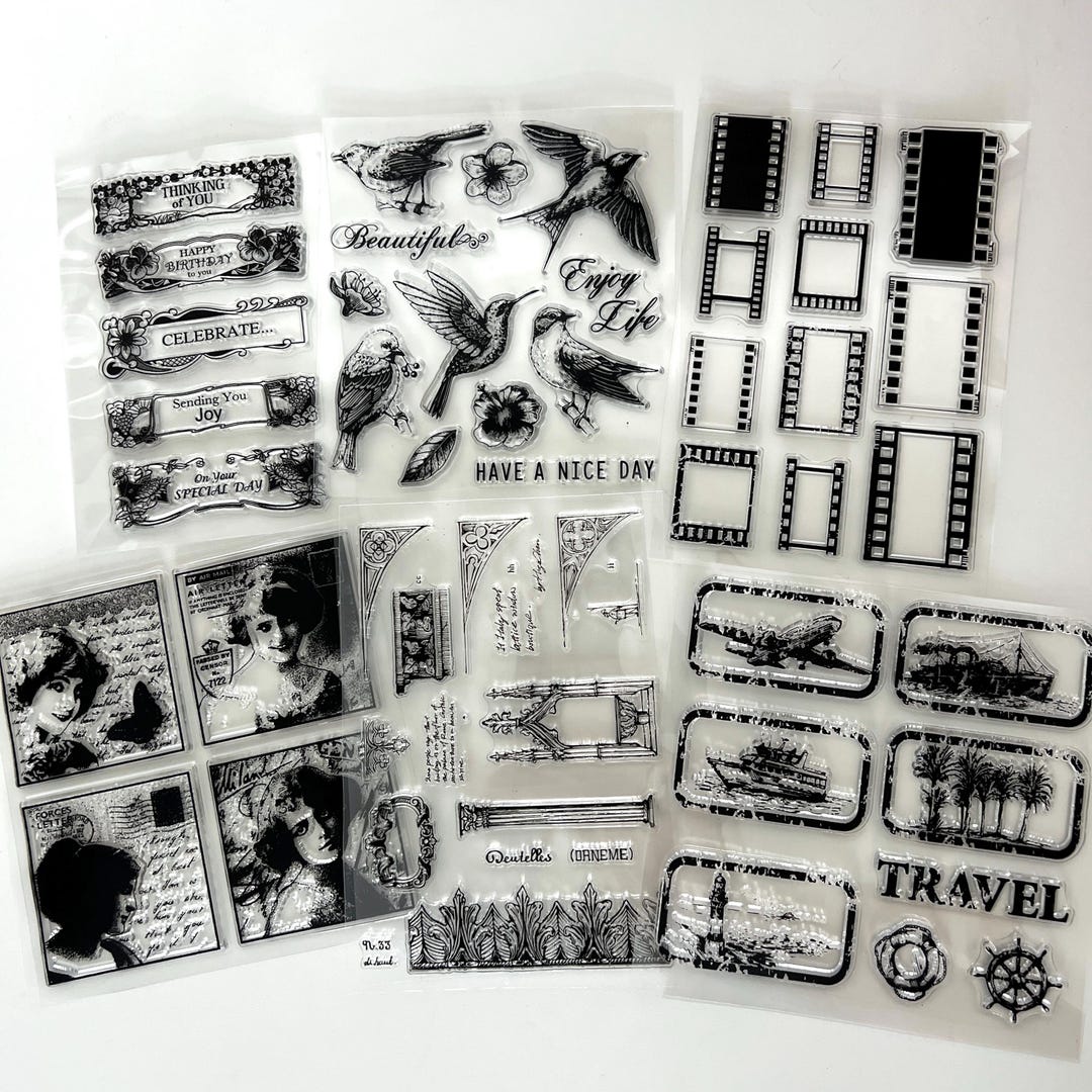 Vintage Stamp Stamps Clear Silicone Transparent Elements Flowers, Text ...