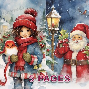 Temps de Noël carte postale victorienne Junk Journal imprimable éphémères aquarelle Clipart PNG licence commerciale téléchargement instantané Scrapbook D531