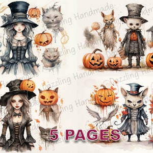 Halloween Witch Victorian Spooky Postcard Junk Journal Printable Ephemera Watercolor Clipart PNG Commercial License Instant Download D375