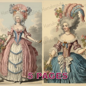 Marie Antoinette Junk Journal imprimable éphémères aquarelle Clipart licence commerciale téléchargement instantané Scrapbook carte postale victorienne D303