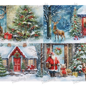 Cartão postal de época de Natal Junk Journal para impressão Efêmera Aquarela Clipart PNG Licença comercial Download instantâneo Victorian Scrapbook D603