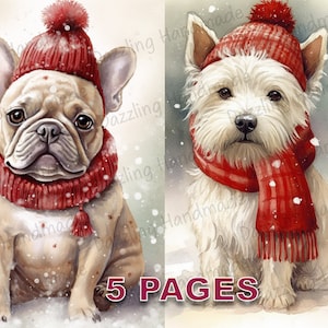 Weihnachten Hund Postkarte Junk Journal druckbare Ephemera Aquarell Clipart PNG kommerzielle Lizenz Sofortiger Download Scrapbook süße Art D144