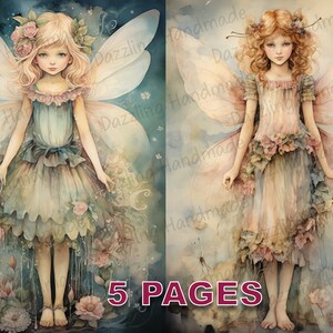 Niedliche kleine Fee Postkarte Junk Journal druckbare Ephemera Aquarell Clipart PNG kommerzielle Lizenz digitaler Download Art Scrapbook D018
