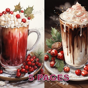 Weihnachten heiße Schokolade Postkarte Junk Journal druckbare Ephemera Aquarell Clipart PNG kommerzielle Lizenz Sofortiger Download Scrapbook D520