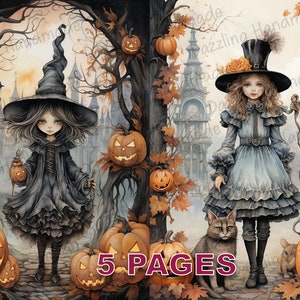 Halloween Victorian Spooky Postcard Junk Journal Printable Vintage Ephemera Watercolor Clipart PNG Commercial License Digital Download D039