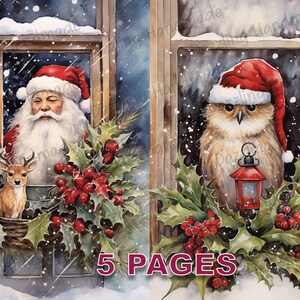 Cartão postal vitoriano de época de Natal, diário de lixo, imprimível, efêmera, aquarela, clipart, PNG, licença comercial, download instantâneo, scrapbook, D509