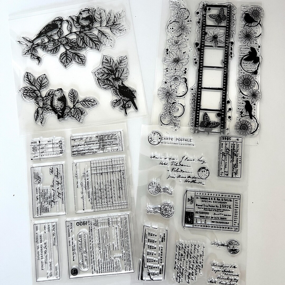 Vintage Stamp Stamps Clear Silicone Transparent Elements Flowers, Text ...
