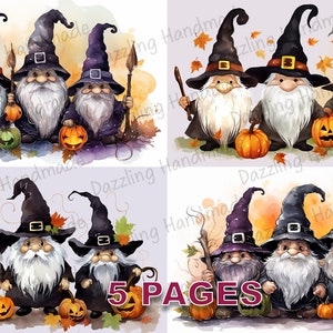 Halloween Gnome Spooky Postcard Junk Journal Printable Vintage Ephemera Watercolor Clipart PNG Commercial License Digital Download D437