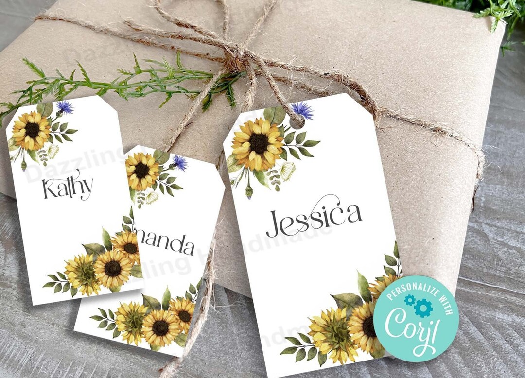 EDITABLE Sunflower Name Tags With Corjl With Colorful Watercolor ...