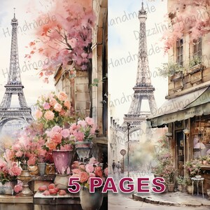 Vintage Paris França Postal Junk Journal Imprimível Ephemera Aquarela PNG Licença comercial Download instantâneo Scrapbook Art Travel D223