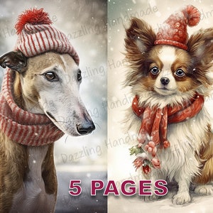 Weihnachten Hund Postkarte Junk Journal druckbare Ephemera Aquarell Clipart PNG kommerzielle Lizenz Sofortiger Download Scrapbook niedliche Kunst D133