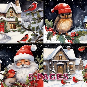 Cartão postal vitoriano de época de Natal, diário de lixo, imprimível, efêmera, aquarela, clipart, PNG, licença comercial, download instantâneo, scrapbook, D558