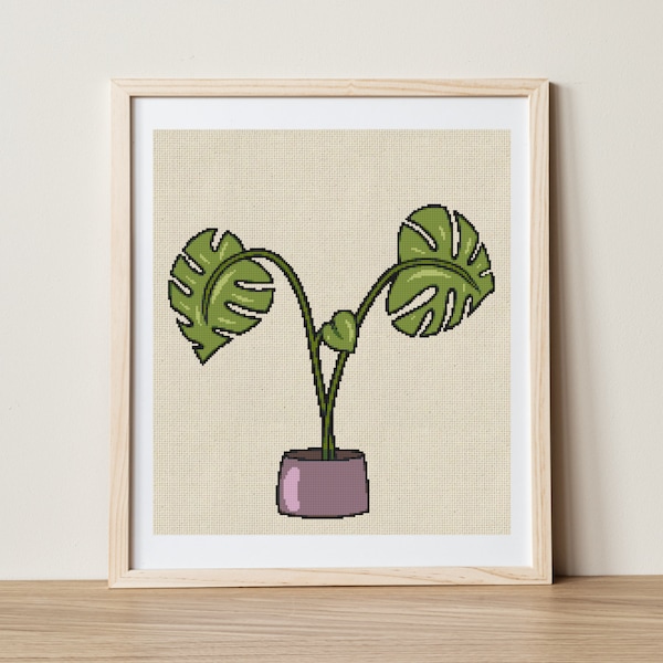 Monstera Cross Stitch Pattern PDF Instant Digital Download Easy Beginner Modern Boho Cottage Wall Hanging Potted Succulent XStitch Chart