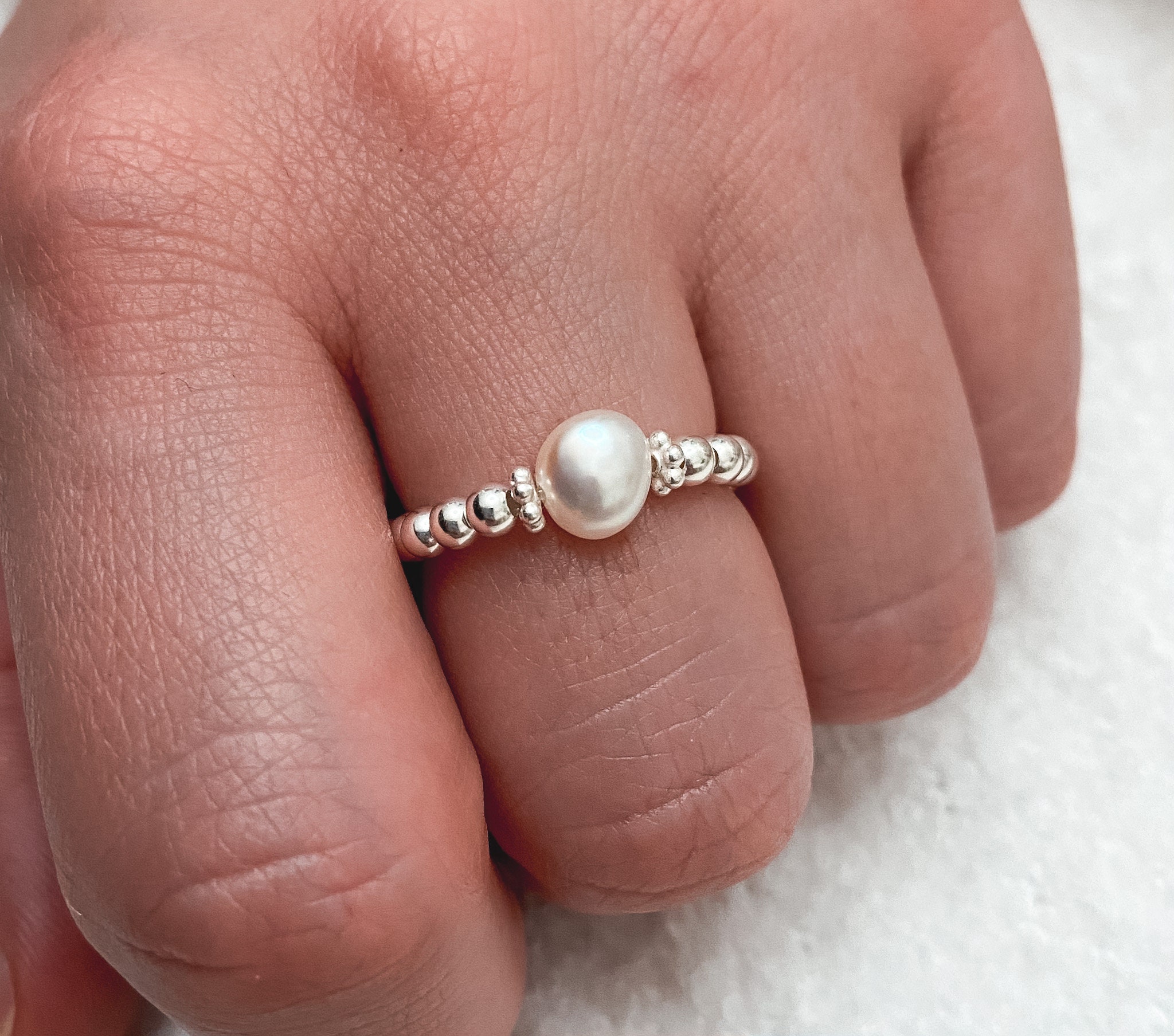 Sterling Silver Pearl Ring Handmade bead stacking Ring Etsy