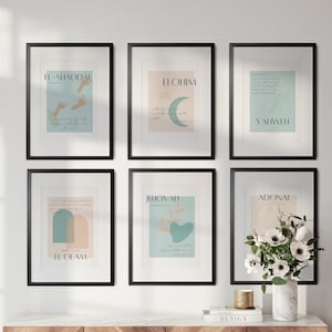 Names of God Set of 6 Printable Wall Art - Christian Wall Art - Yahweh, Adonai, El Olam, Elohim, El-Shaddai, Jehovah - Modern Boho Wall Art