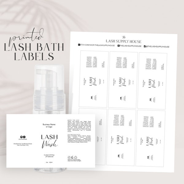 12 Water Resistant Printed Product Labels for 30ml, 50ml, or 60ml Eyelash Foam Cleanser Bottles, Lash Label Template Printing