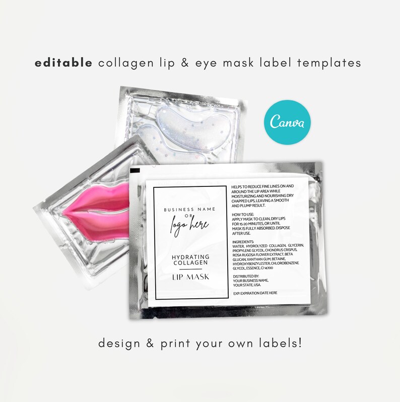 DIY Editable Collagen Lip And Eye Mask Product Label Template image 1