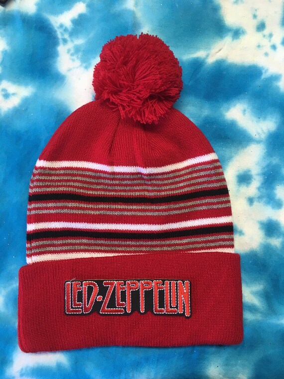 Led Zeppelin Red Striped Beanie With PomPom One Size Fits All Etsy