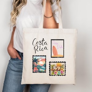 Costa Rica, Pura Vida, Tote Bag, Travel, Costa Rica Trip, Matching tote bags, Destination gift, Vintage stamps Tote, Girls Trip, Costa Rica
