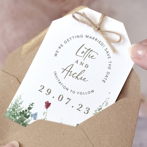 Wildblumen Hochzeit Save the Date Karte | Hochzeit Save the Date Tags | Frühlings-Hochzeits-Briefpapier | Rustikale Save the Dates