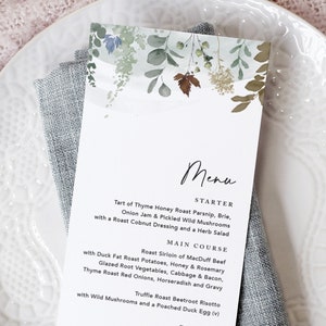 Menu de mariage d'automne, Cartes de menu de mariage, Menus pour mariage, Petit-déjeuner de mariage, Menu des boissons, Menu du dîner de mariage, Menu personnalisé