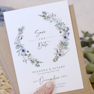 Winter Hochzeit Save the Date Karten, Hochzeit Save the Dates, Rustikale Save the Date Karten, Kollektion 'Winter Wreath'