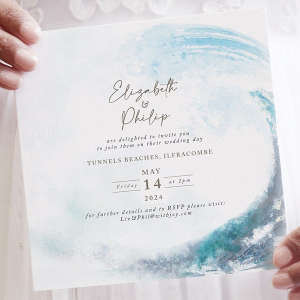 Beach Wedding Invitation, Destination Wedding Invites, Blue Wedding Invitations, Travel wedding invites, 'Ocean Road' collection SAMPLE