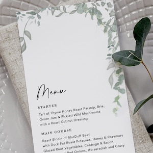 Menu de mariage de verdure, carte de menu de mariage, menus pour le mariage, petit déjeuner de mariage, menu de boissons, menu de dîner de mariage, personnalisé, « Verdure »